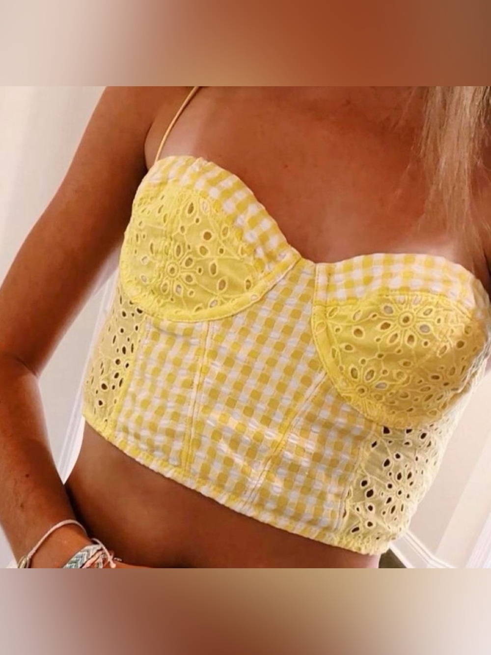 Urban Outfitters  NWT Yellow Gingham Eyelet Corset Top Size M Bustier Crop UO